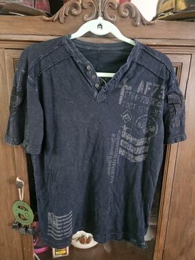 Affliction Washed Black Short Sleeve Graphic Henley